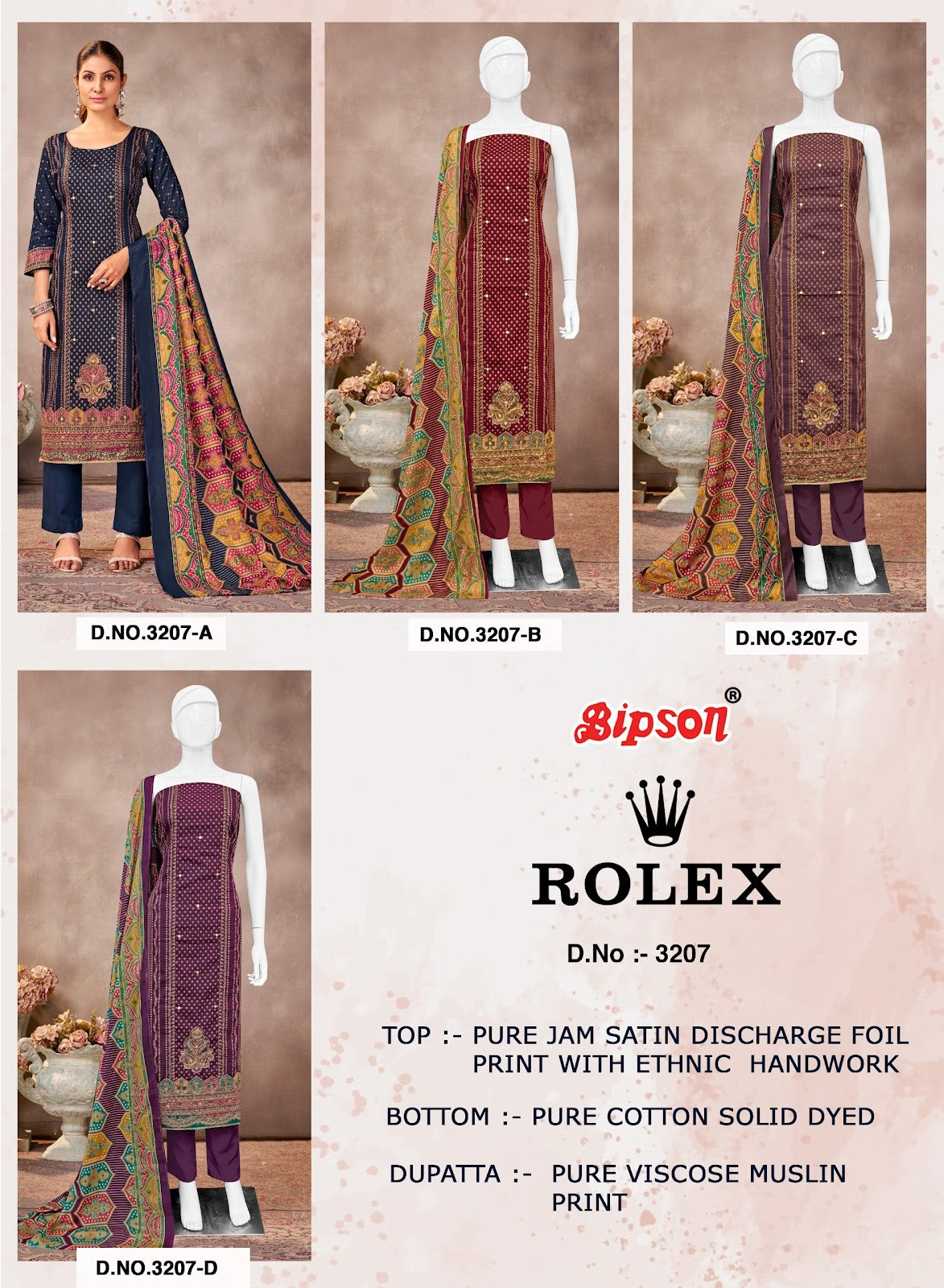 Rolex 3207 Bipson Prints Pure Jaam Pant Style Suits Wholesaler Ahmedabad