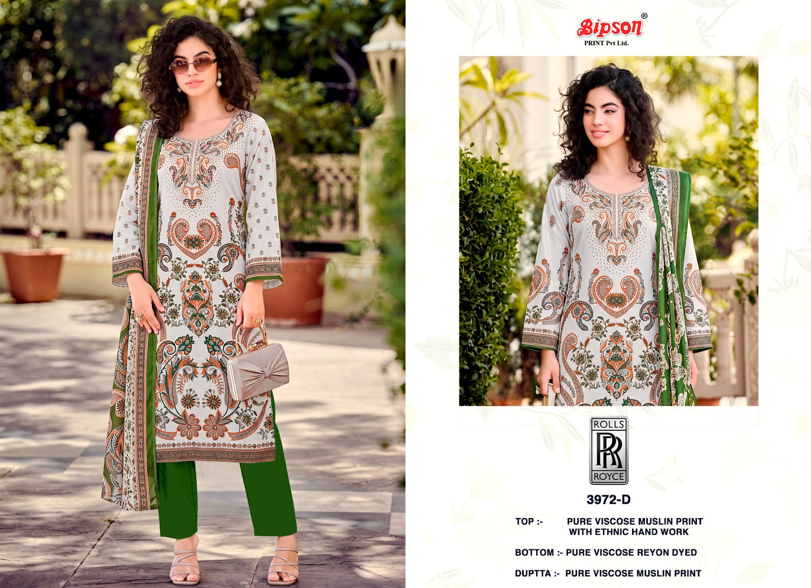 Rolls Royce 3972 Bipson Prints Viscose Muslin Pant Style Suits Exporter India