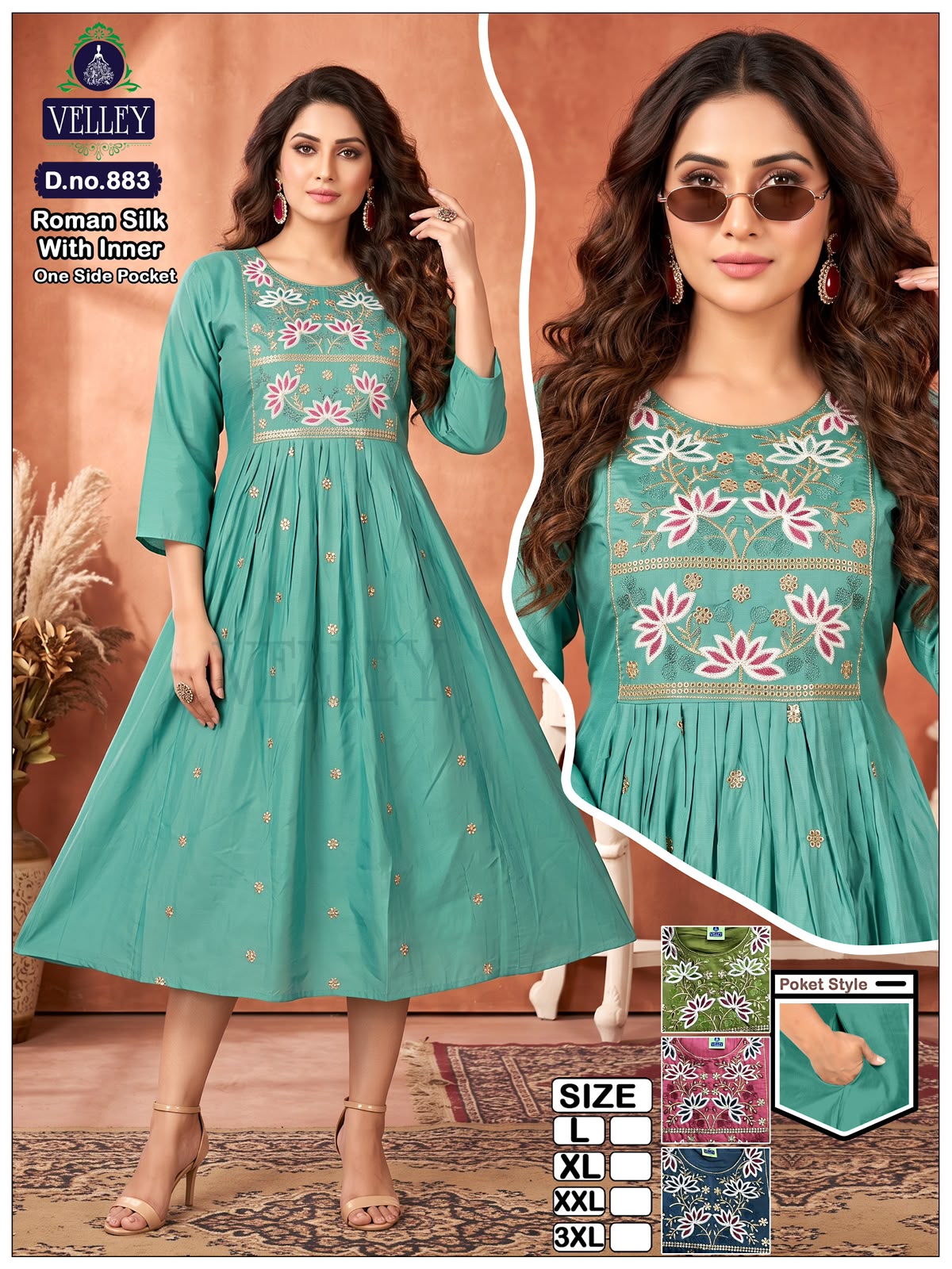 Roman Silk 0709 Velley Anarkali Kurtis Wholesaler Ahmedabad