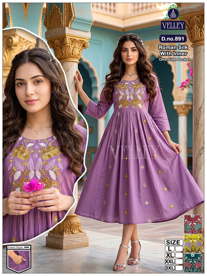 Roman Silk 0709 Velley Anarkali Kurtis Wholesaler Ahmedabad