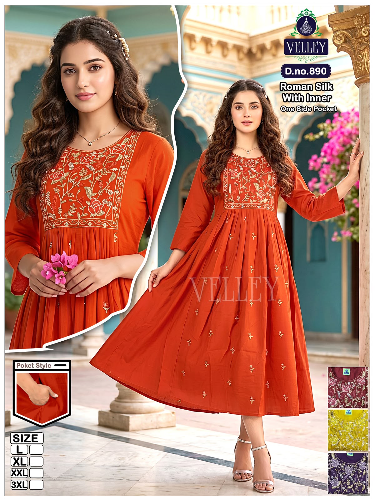 Roman Silk 0709 Velley Anarkali Kurtis Wholesaler Ahmedabad