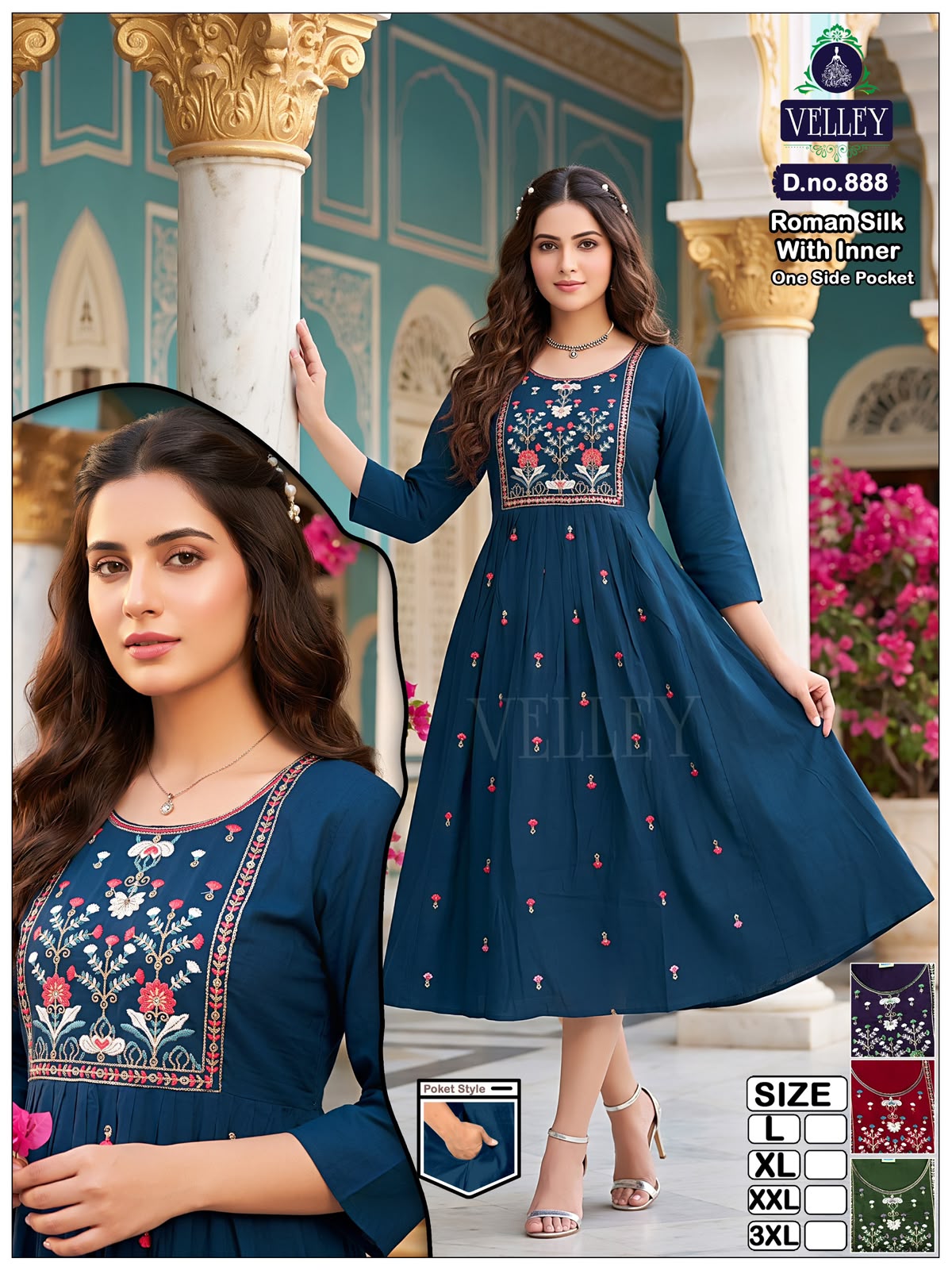Roman Silk 0709 Velley Anarkali Kurtis Wholesaler Ahmedabad