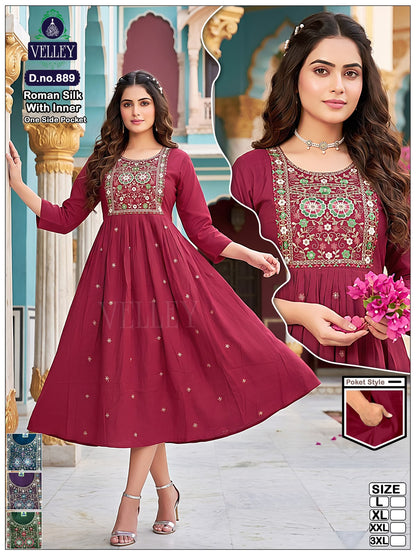 Roman Silk 0709 Velley Anarkali Kurtis Wholesaler Ahmedabad