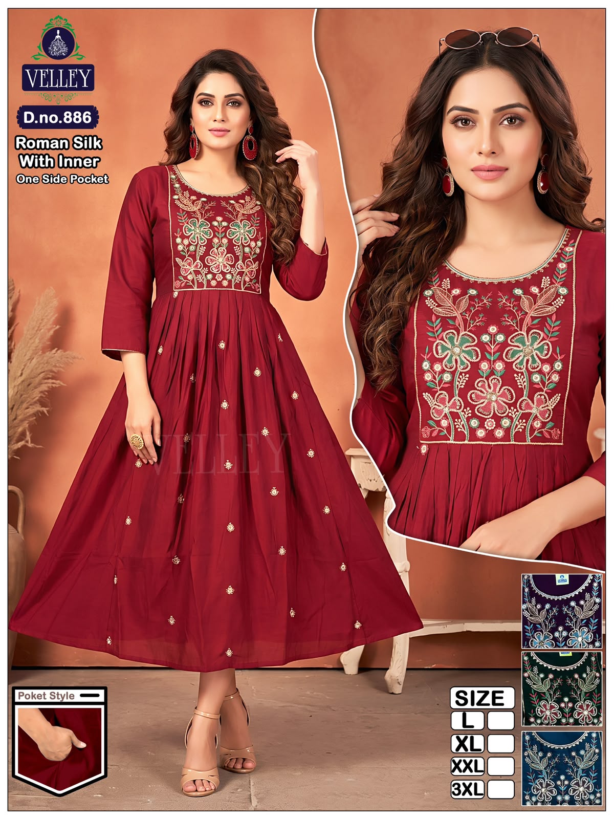 Roman Silk 0709 Velley Anarkali Kurtis Wholesaler Ahmedabad