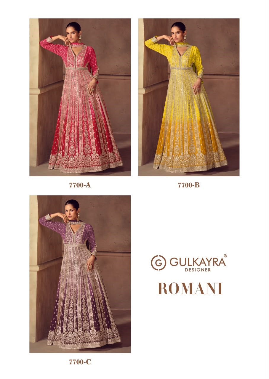 Romani Gulkayra Designer Chinon Gown Dupatta Set Supplier Ahmedabad