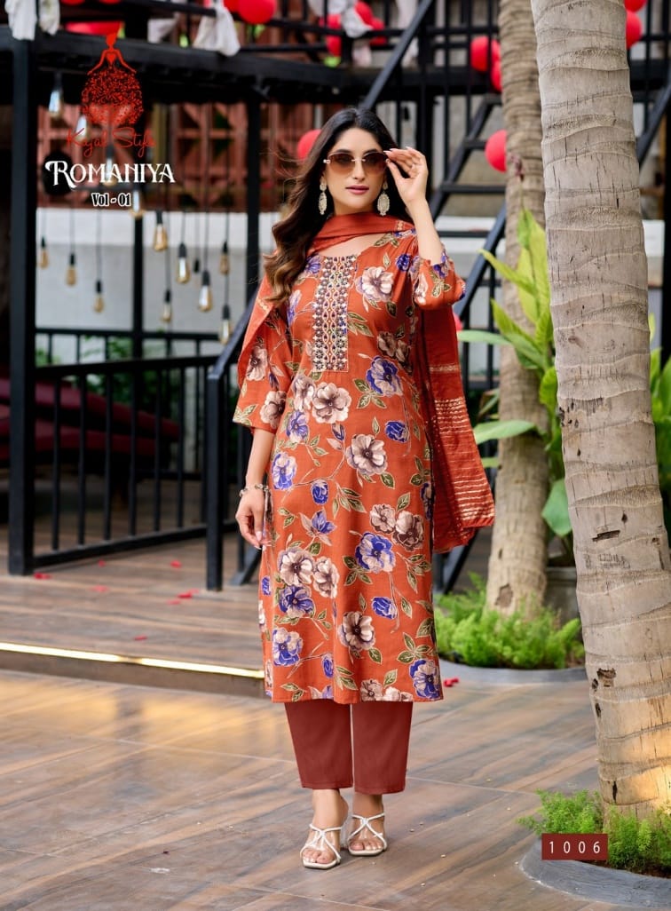 Romaniya Vol 1 Kajal Style Vertican Readymade Pant Style Suits Manufacturer