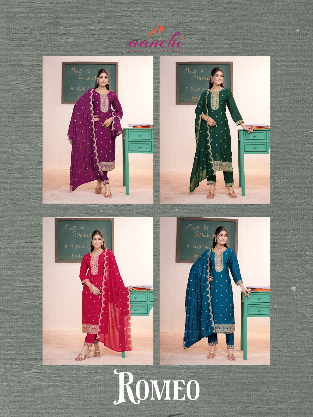 Romeo Aanchi Vichitra Silk Readymade Pant Style Suits Exporter Gujarat