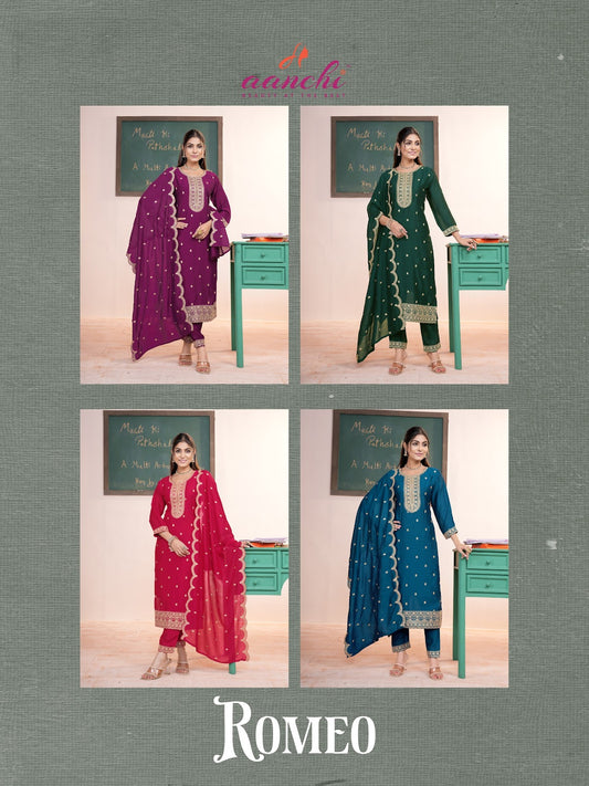 Romeo Aanchi Vichitra Silk Readymade Pant Style Suits Exporter Gujarat