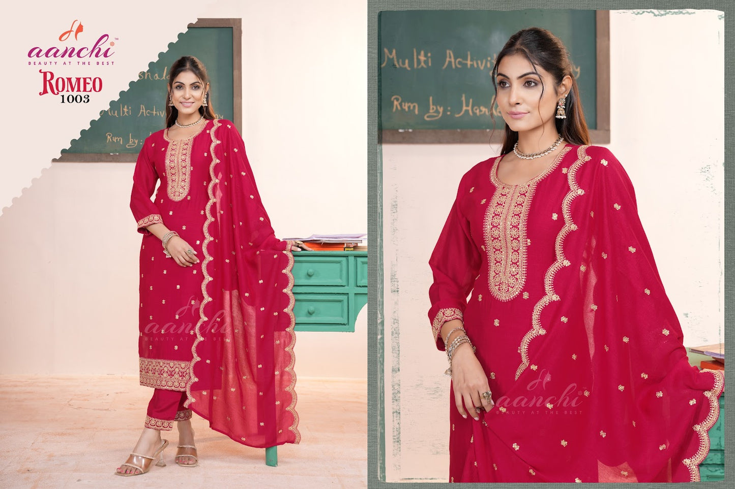 Romeo Aanchi Vichitra Silk Readymade Pant Style Suits Exporter Gujarat
