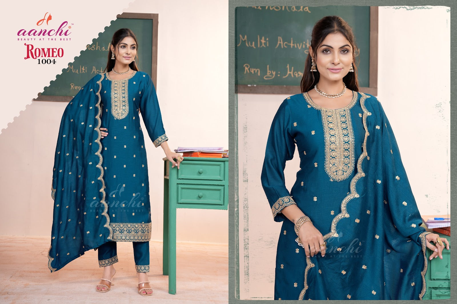 Romeo Aanchi Vichitra Silk Readymade Pant Style Suits Exporter Gujarat