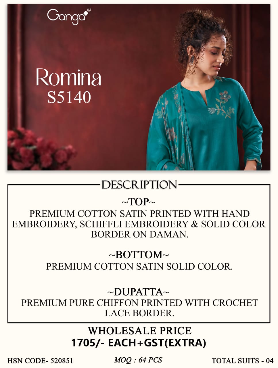 Romina S5140 Ganga Cotton Satin Pant Style Suits Manufacturer