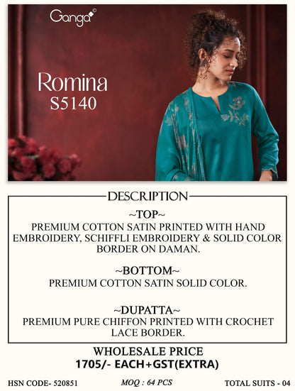Romina S5140 Ganga Cotton Satin Pant Style Suits Manufacturer