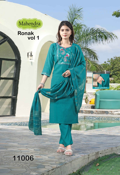 Ronak Vol 1 Mahendra Fashion Viscose Readymade Pant Style Suits Supplier
