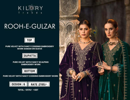 Rooh E Gulzaar Kilory Velvet Suits Manufacturer Gujarat