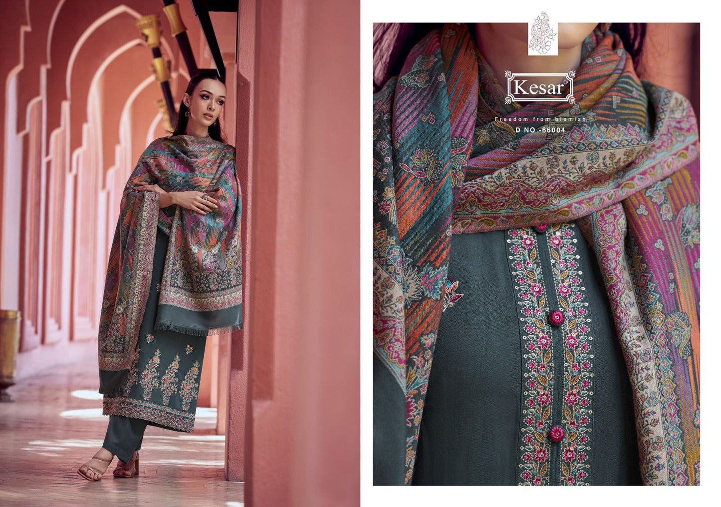 Rooh Kesar Twill Pashmina Suits Supplier