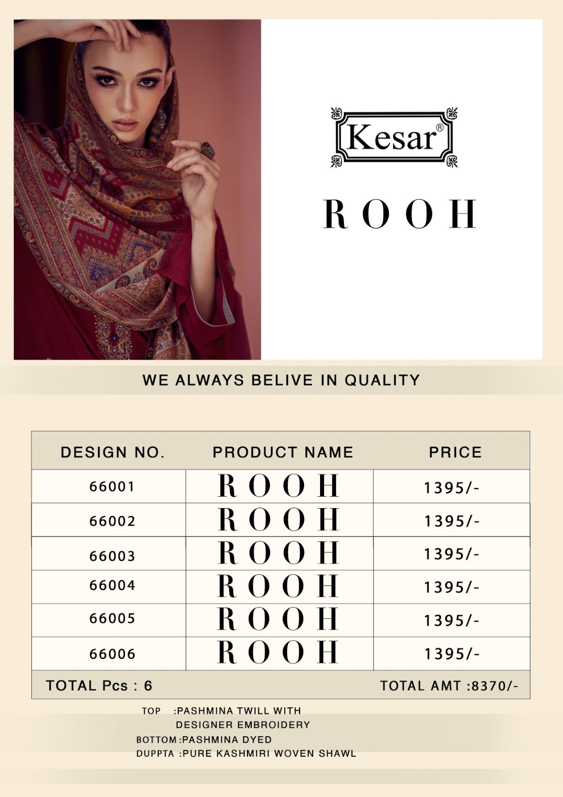 Rooh Kesar Twill Pashmina Suits Supplier