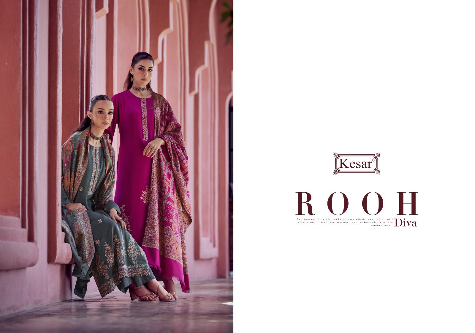 Rooh Kesar Twill Pashmina Suits Supplier