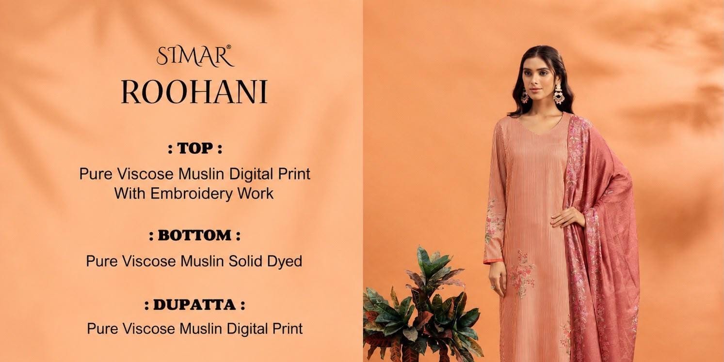 Roohani Muslin Simar Viscose Pant Style Suits Wholesale Price