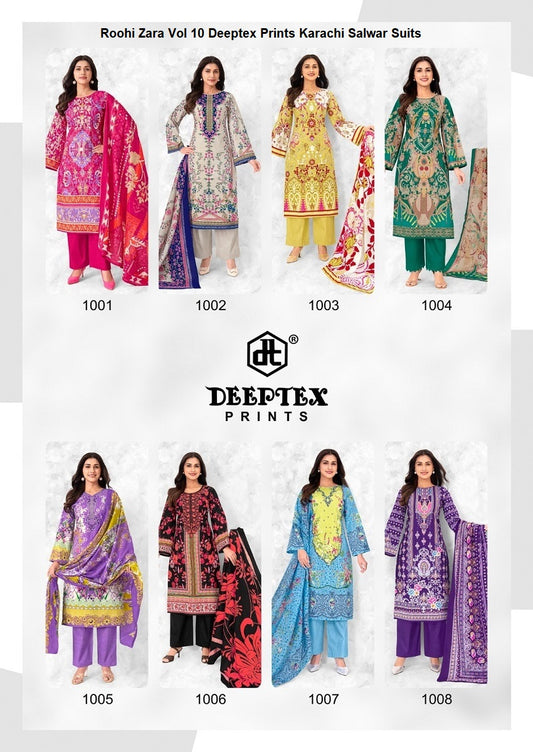 Roohi Zara Vol 10 Deeptex Prints Pure Cotton Karachi Salwar Suits Wholesaler India