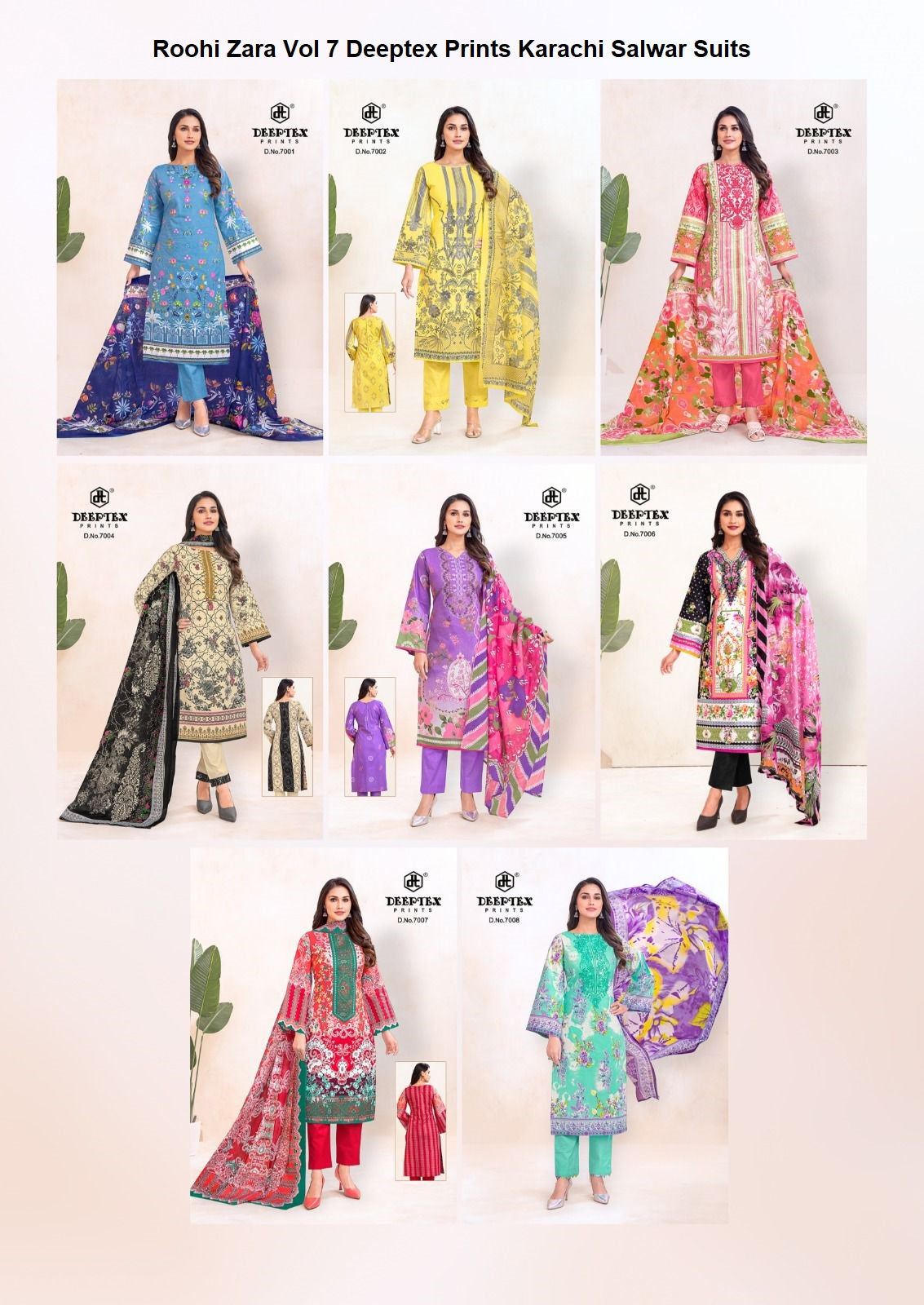 Roohi Zara Vol 7 Deeptex Prints Cotton Lawn Karachi Salwar Suits Wholesale Price