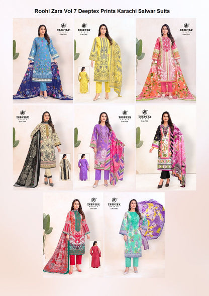 Roohi Zara Vol 7 Deeptex Prints Cotton Lawn Karachi Salwar Suits Wholesale Price