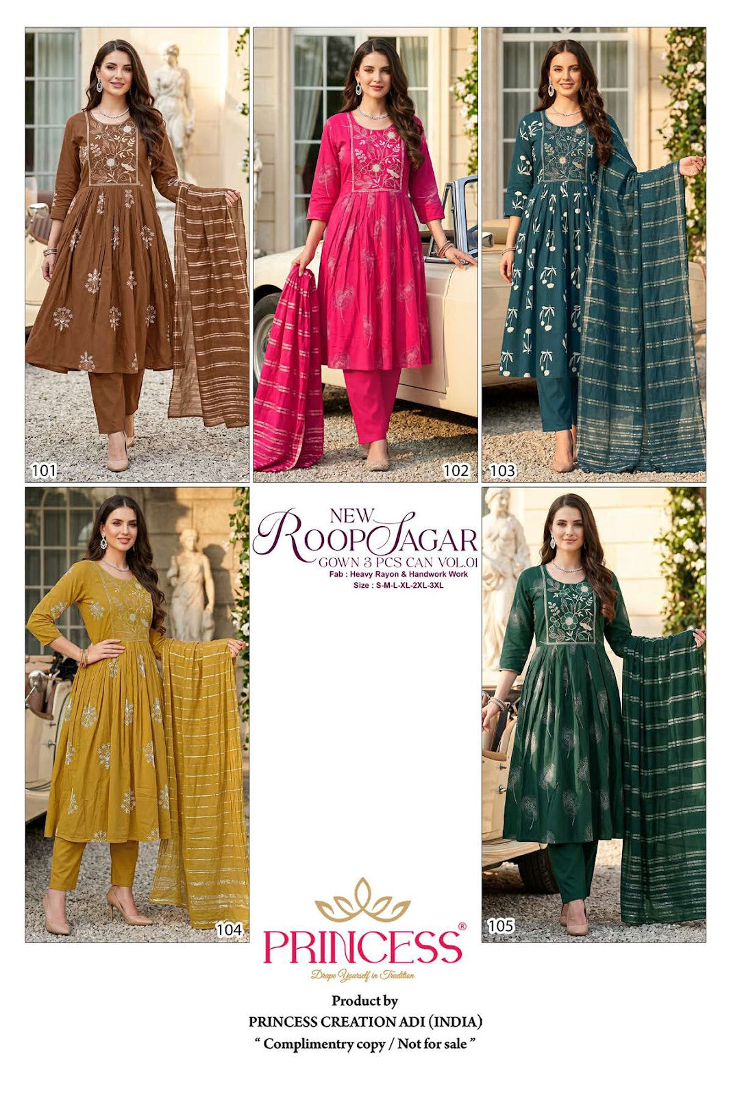 Roop Sagar Vol 1 Princess Creation Heavy Reyon Readymade Anarkali Suits Exporter India