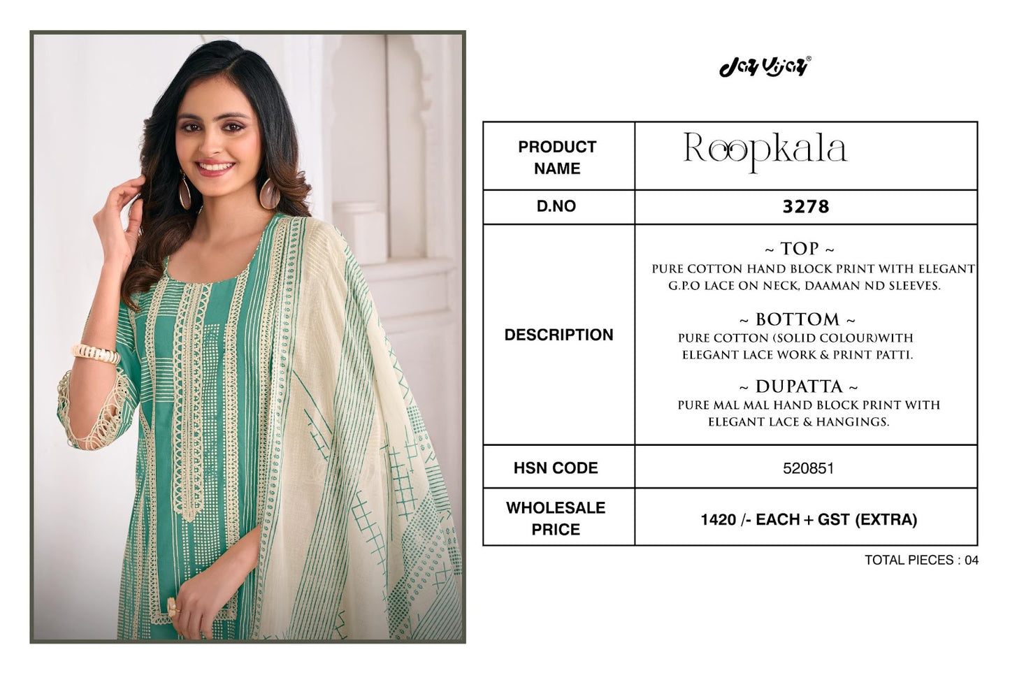 Roopkala 3278 Jay Vijay Pure Cotton Pant Style Suits Manufacturer Gujarat