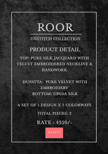 Roor Naariti Pure Silk Velvet Suits Manufacturer Gujarat