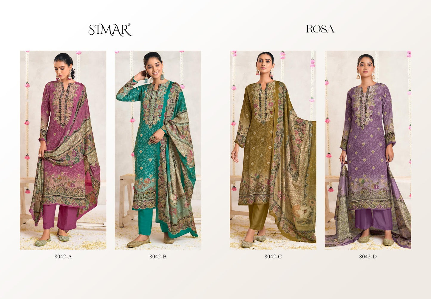 Rosa Simar Crape Pant Style Suits Supplier Ahmedabad