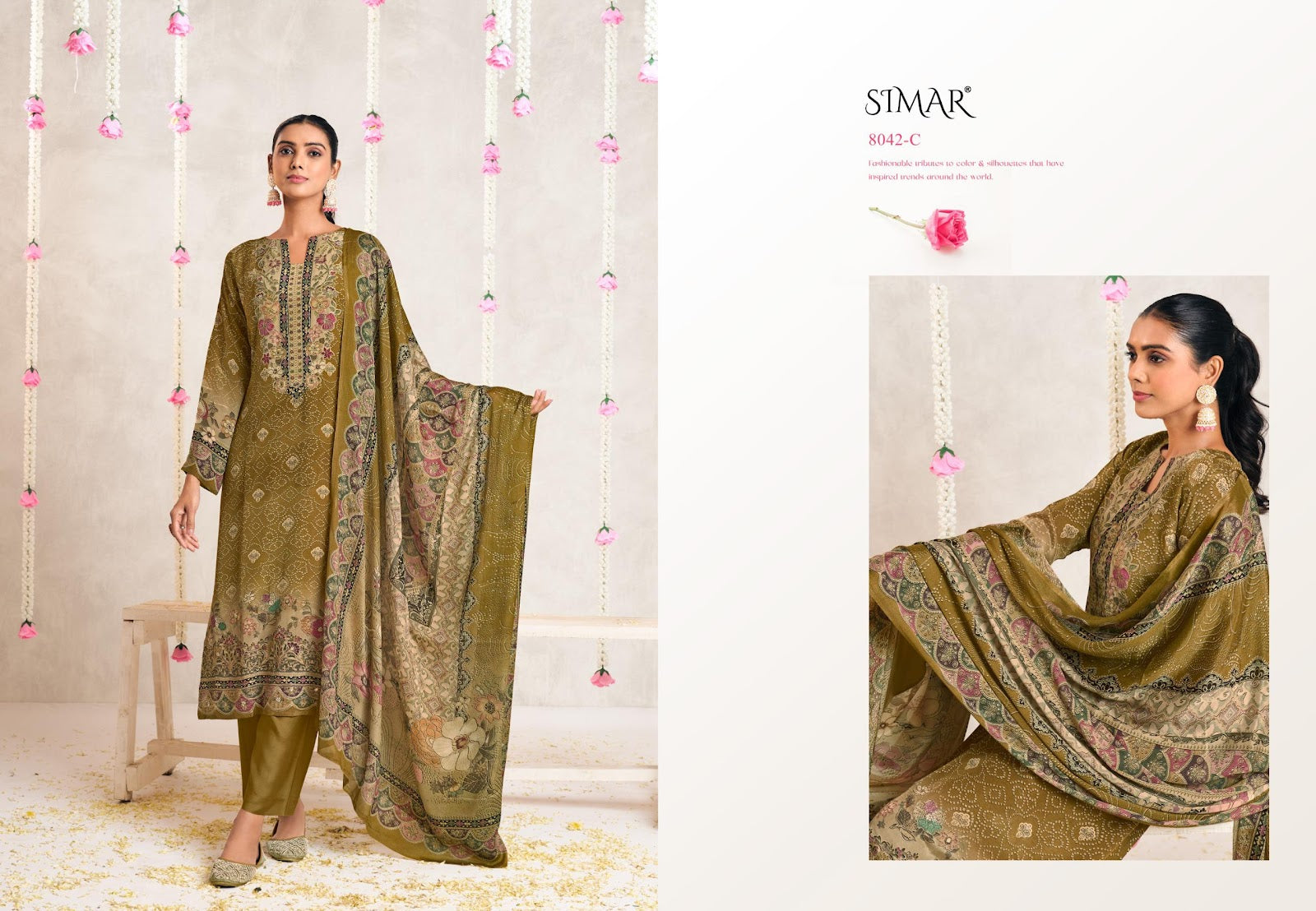 Rosa Simar Crape Pant Style Suits Supplier Ahmedabad