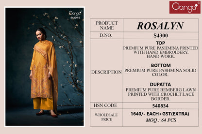 Rosalyn 4300 Ganga Pashmina Suits Wholesaler Ahmedabad