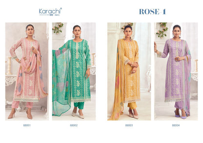 Rose 1 Karachi Prints Cambric Pant Style Suits Wholesale Rate