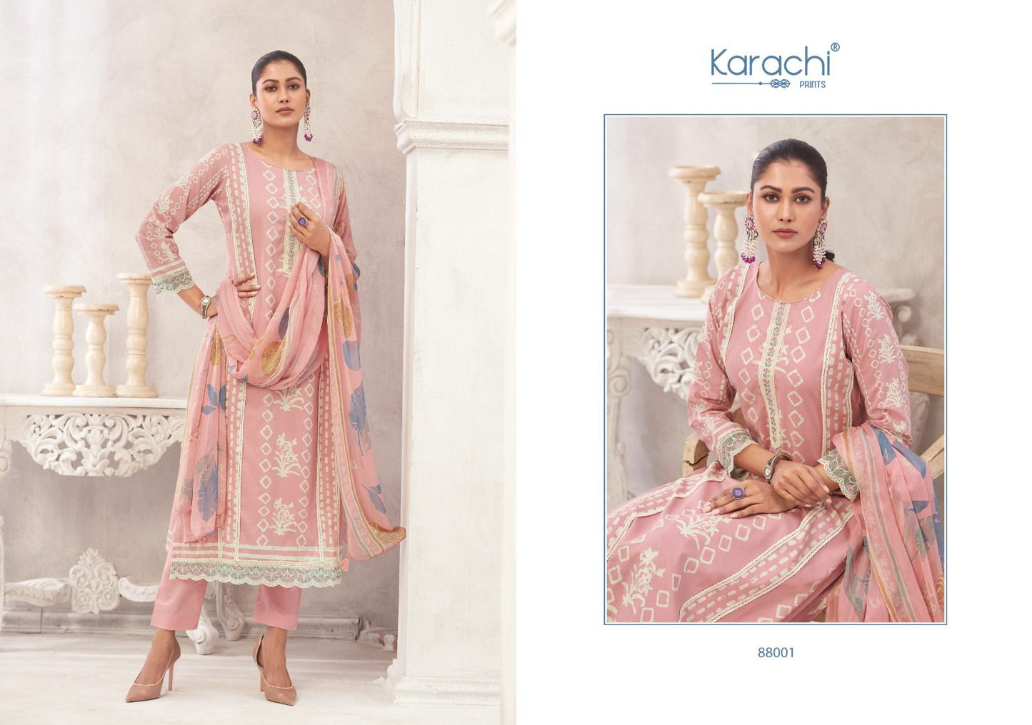 Rose 1 Karachi Prints Cambric Pant Style Suits Wholesale Rate