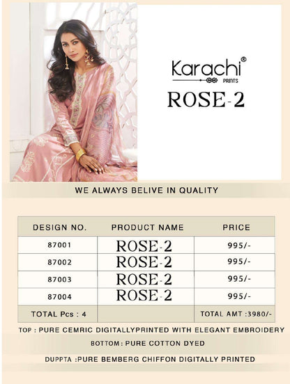 Rose 2 Karachi Prints Cambric Pant Style Suits Wholesale Price