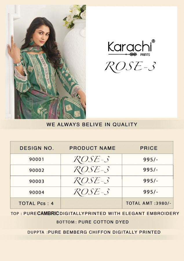 Rose 3 Karachi Prints Cambric Pant Style Suits Wholesaler Ahmedabad