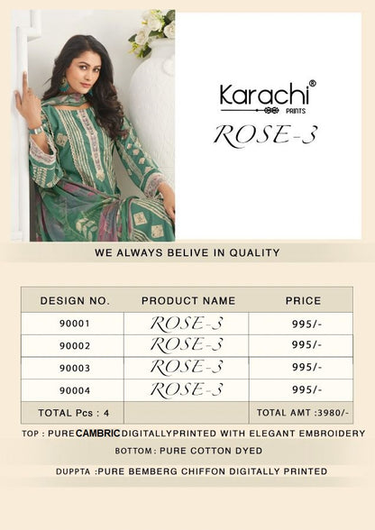 Rose 3 Karachi Prints Cambric Pant Style Suits Wholesaler Ahmedabad