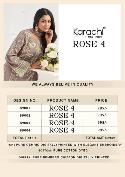 Rose 4 Karachi Prints Cambric Pant Style Suits Wholesale Price