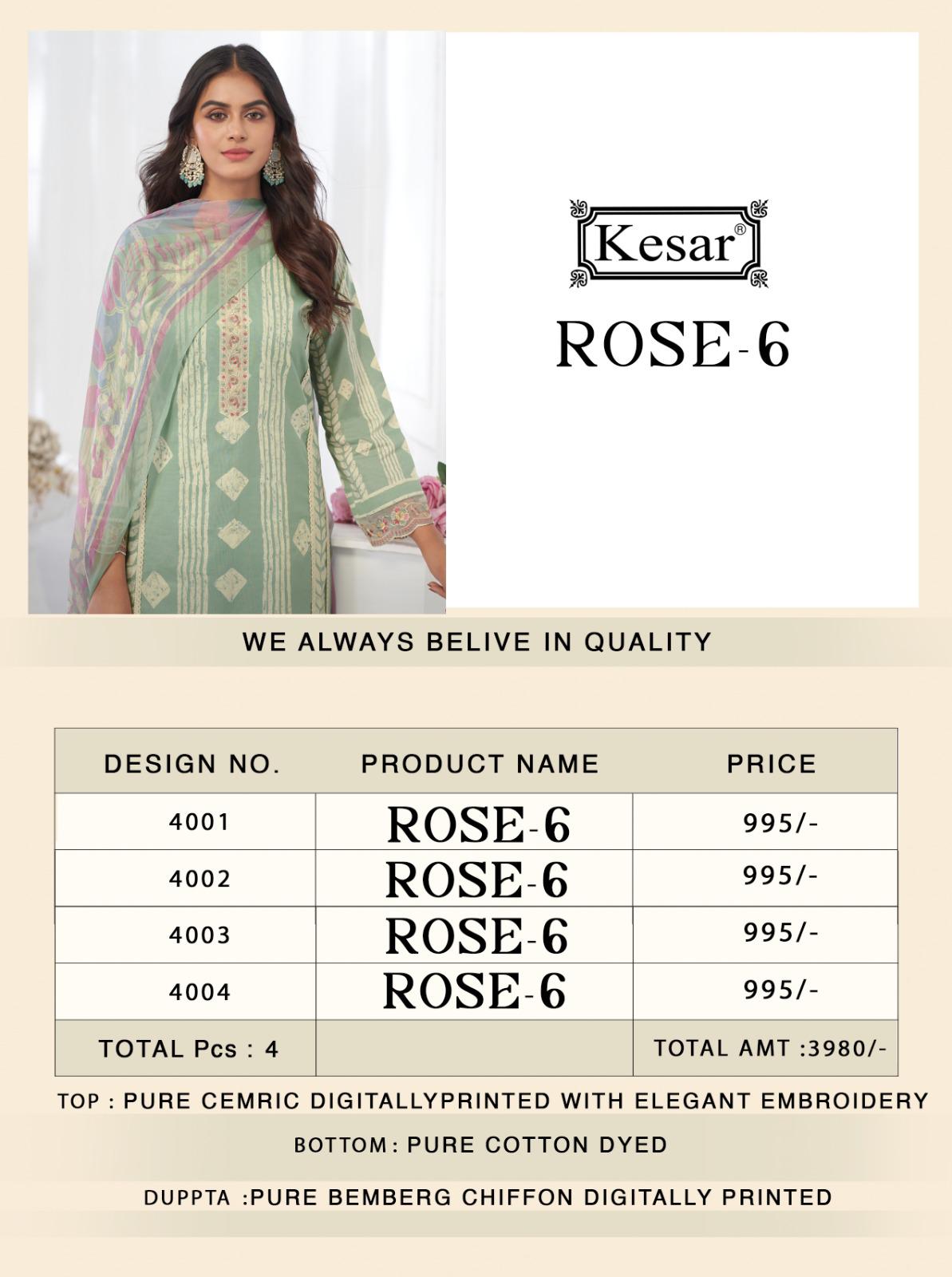 Rose 6 Kesar Cambric Pant Style Suits Supplier