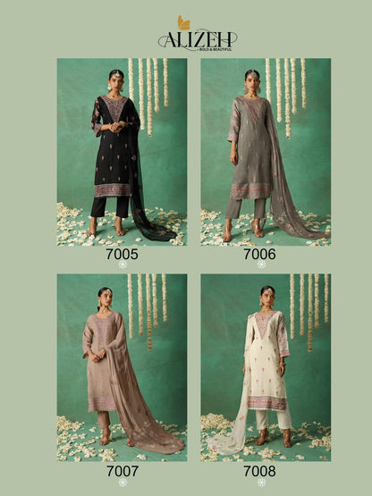 Rose 7005-7008 Alizeh Pure Organza Pakistani Salwar Suits Wholesaler India