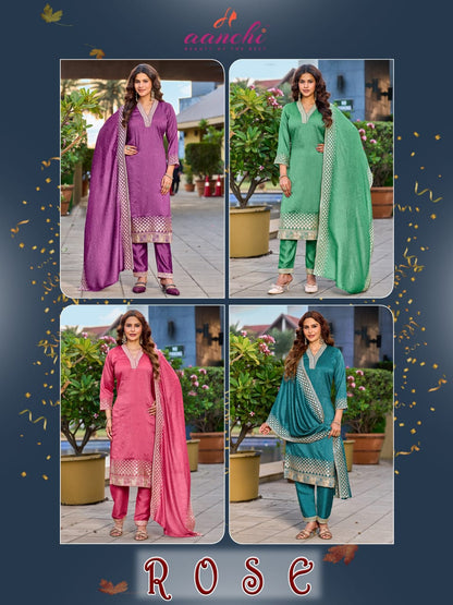 Rose Aanchi Vichitra Silk Readymade Pant Style Suits Exporter Gujarat