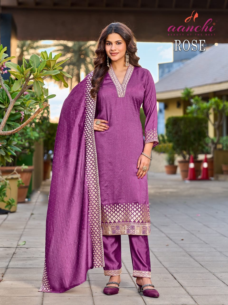 Rose Aanchi Vichitra Silk Readymade Pant Style Suits Exporter Gujarat
