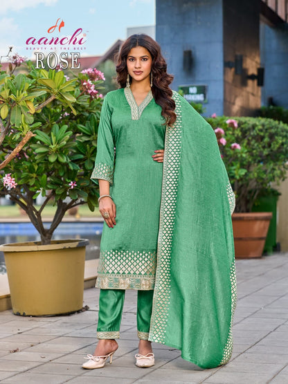 Rose Aanchi Vichitra Silk Readymade Pant Style Suits Exporter Gujarat