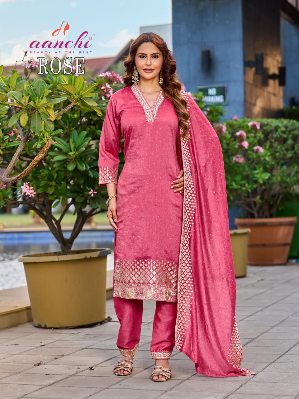 Rose Aanchi Vichitra Silk Readymade Pant Style Suits Exporter Gujarat