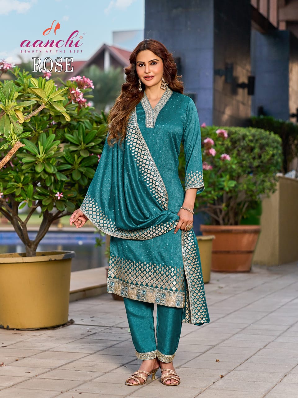 Rose Aanchi Vichitra Silk Readymade Pant Style Suits Exporter Gujarat