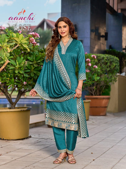 Rose Aanchi Vichitra Silk Readymade Pant Style Suits Exporter Gujarat