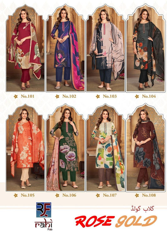 Rose Gold Rahi Fab Cotton Karachi Salwar Suits Wholesaler India