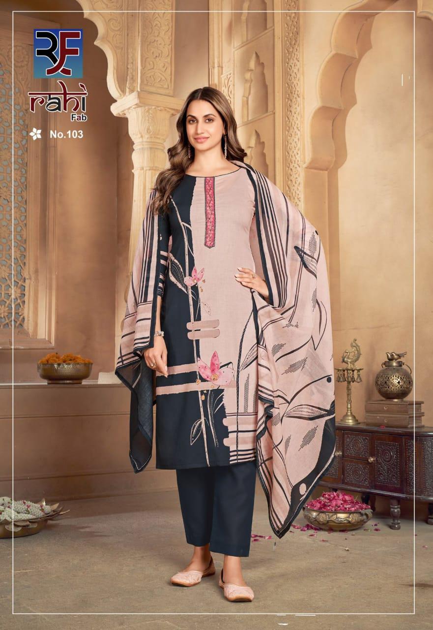 Rose Gold Rahi Fab Cotton Karachi Salwar Suits Wholesaler India