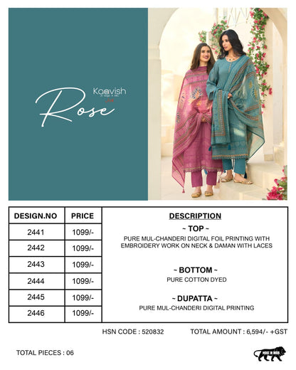 Rose Kaavish Mul Chanderi Pant Style Suits Wholesale Price