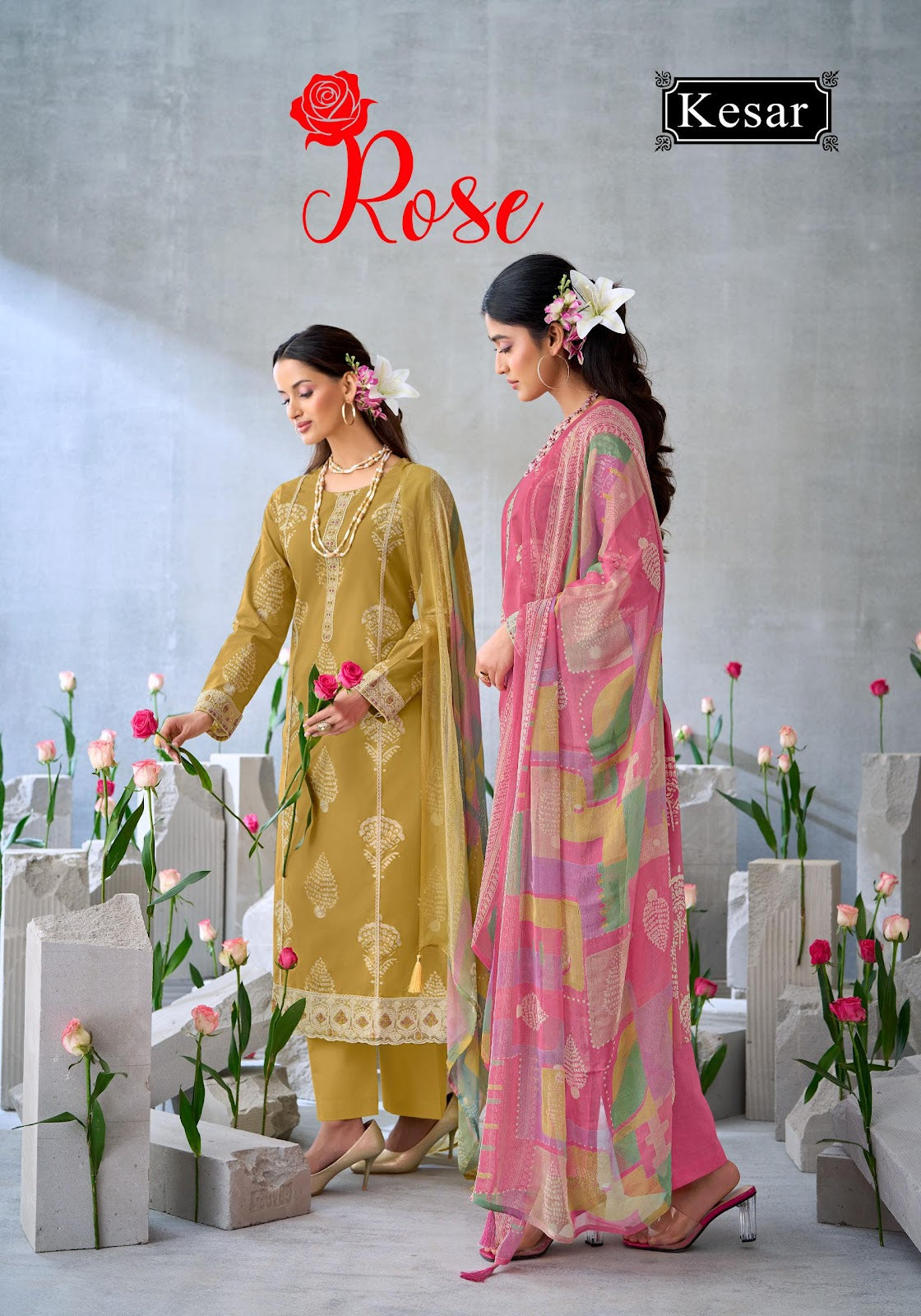 Rose Kesar Cambric Karachi Salwar Suits Wholesale