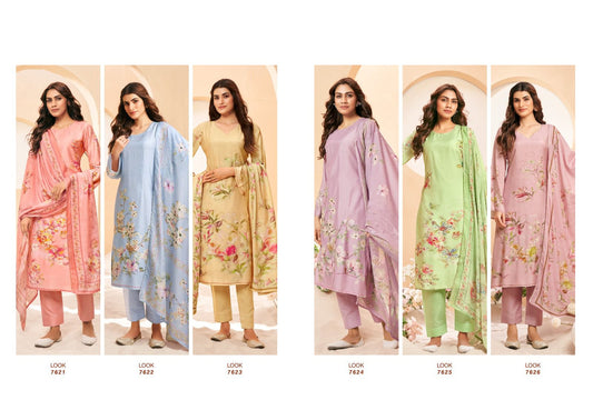 Rose Pastels Rupali Viscose Muslin Pant Style Suits